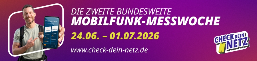 Wie steht es eigentlich um unser Mobilfunknetz? Diese Frage steht im Mittelpunkt der zweiten bundesweiten Mobilfunk-Messwoche, die von Mittwoch, den 24. Juni eine Woche lang bis Mittwoch, den 1. Juli 2026 stattfindet. © check dein Netz